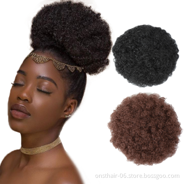 Wholesale High Puff Afro Curly Ponytail Drawstring Short Afro Kinky Pony Tail Clip in on Synthetic Curly Buns Fake Hair Bun